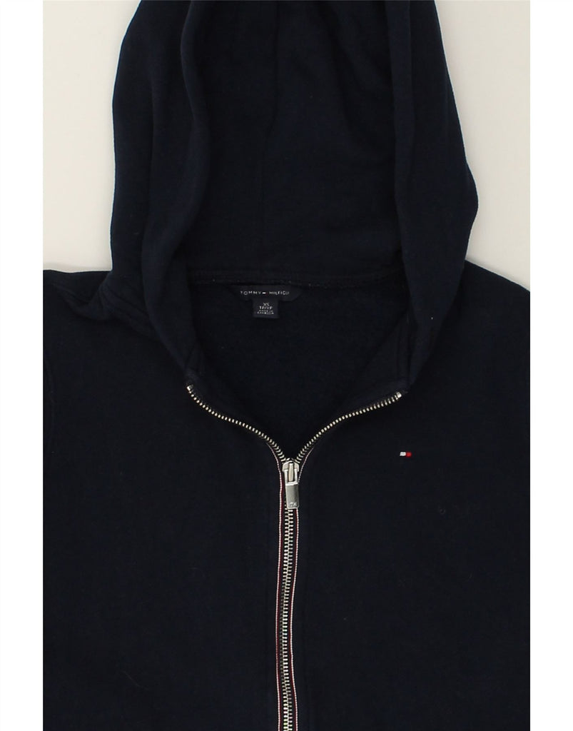 TOMMY HILFIGER Womens Zip Hoodie Sweater UK 6 XS Navy Blue Cotton | Vintage Tommy Hilfiger | Thrift | Second-Hand Tommy Hilfiger | Used Clothing | Messina Hembry 