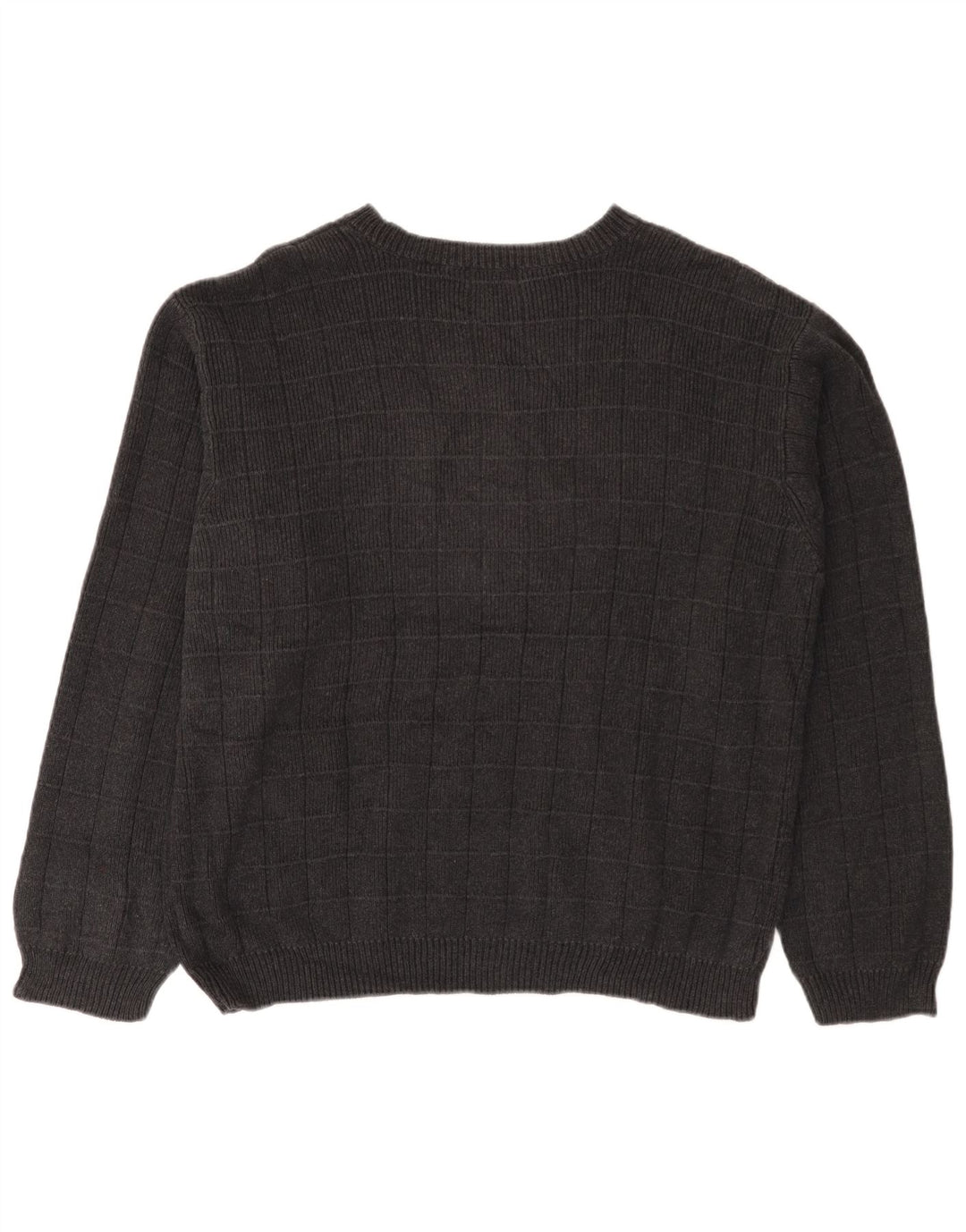 IZOD Mens Boat Neck Jumper Sweater Large Grey Check Cotton