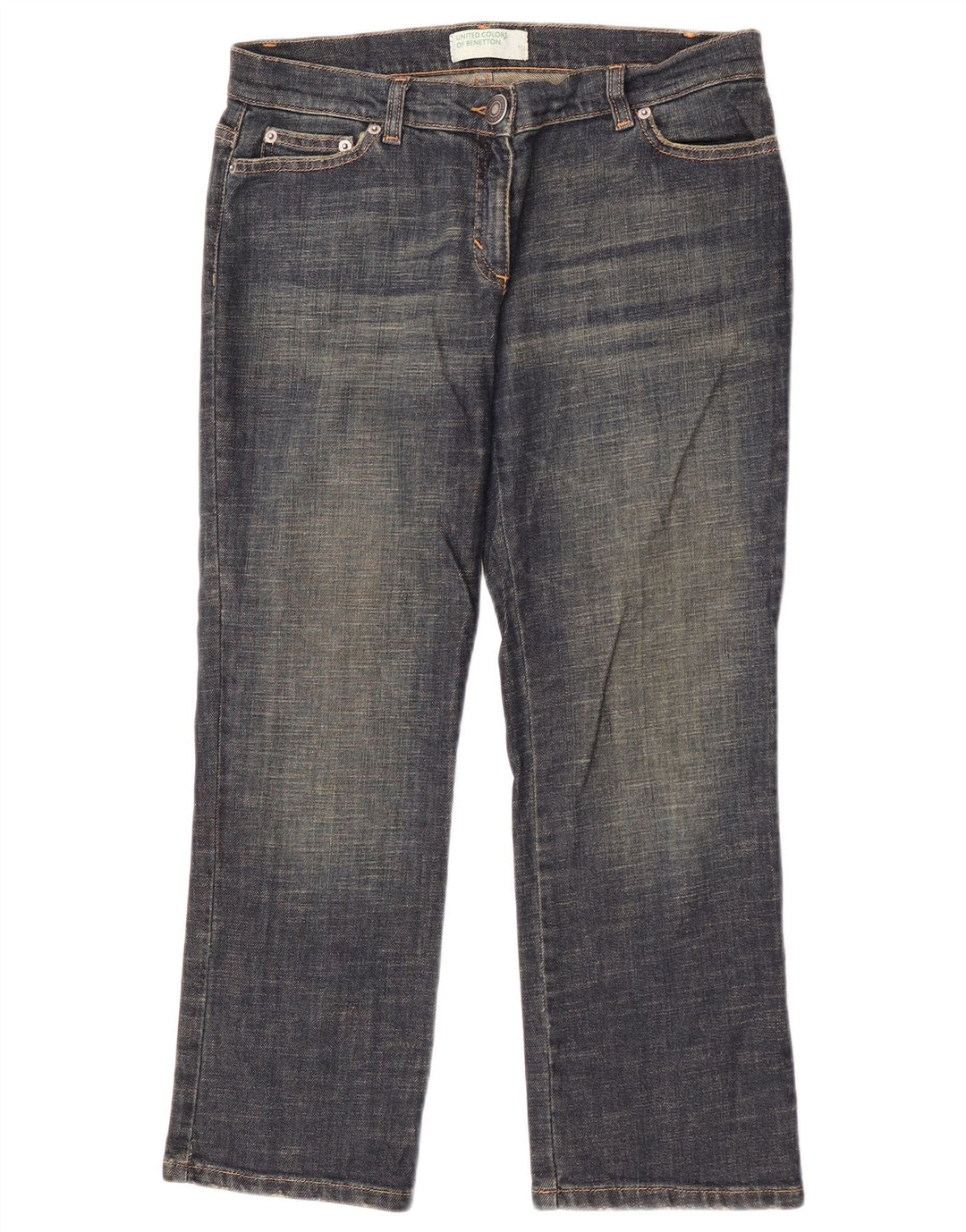 Benetton Womens Cropped Jeans IT 44 Medium W30 L25 Navy Blue Cotton