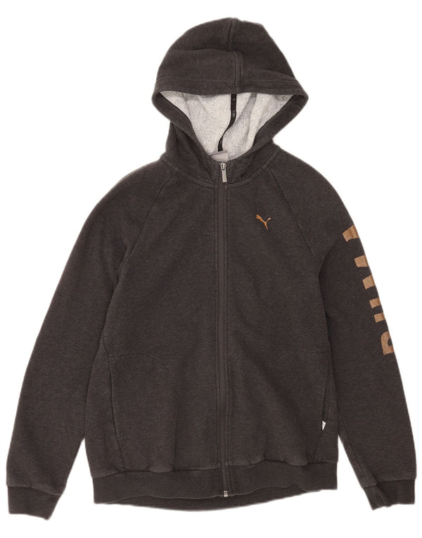 Puma Womens Graphic Zip Hoodie Sweater UK 14 Large  Grey Cotton