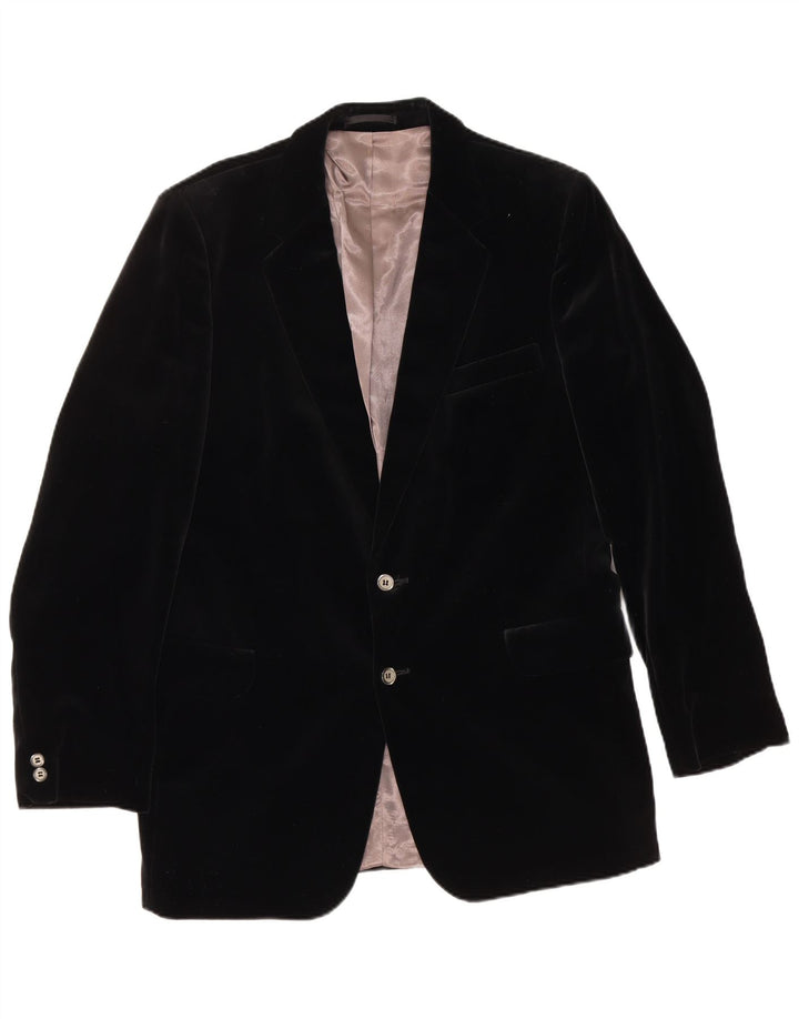 SHANNON Mens 2 Button Velvet Blazer Jacket UK 40 Large Black