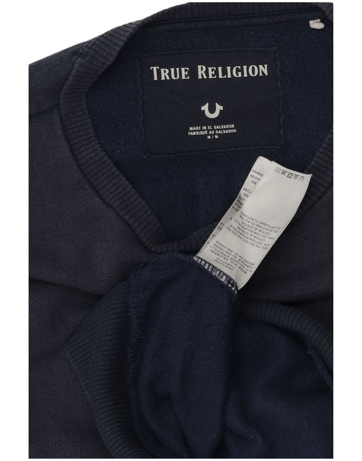 True Religion Mens Graphic Sweatshirt Jumper Medium Navy Blue Cotton