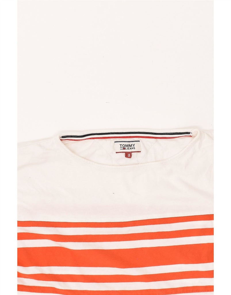 TOMMY HILFIGER Womens Oversized Top 3/4 Sleeve UK 10 Small White Striped Vintage Tommy Hilfiger and Second-Hand Tommy Hilfiger from Messina Hembry 