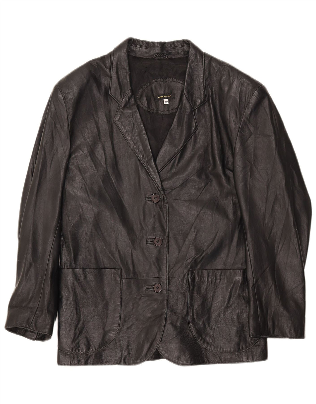 Vintage Womens 3 Button Leather Blazer Jacket IT 42 Medium Black