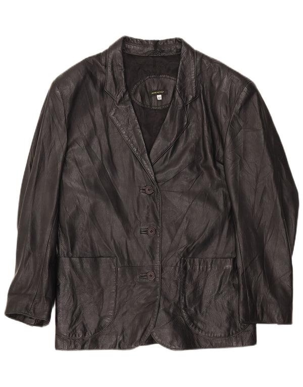 Vintage Womens 3 Button Leather Blazer Jacket IT 42 Medium Black