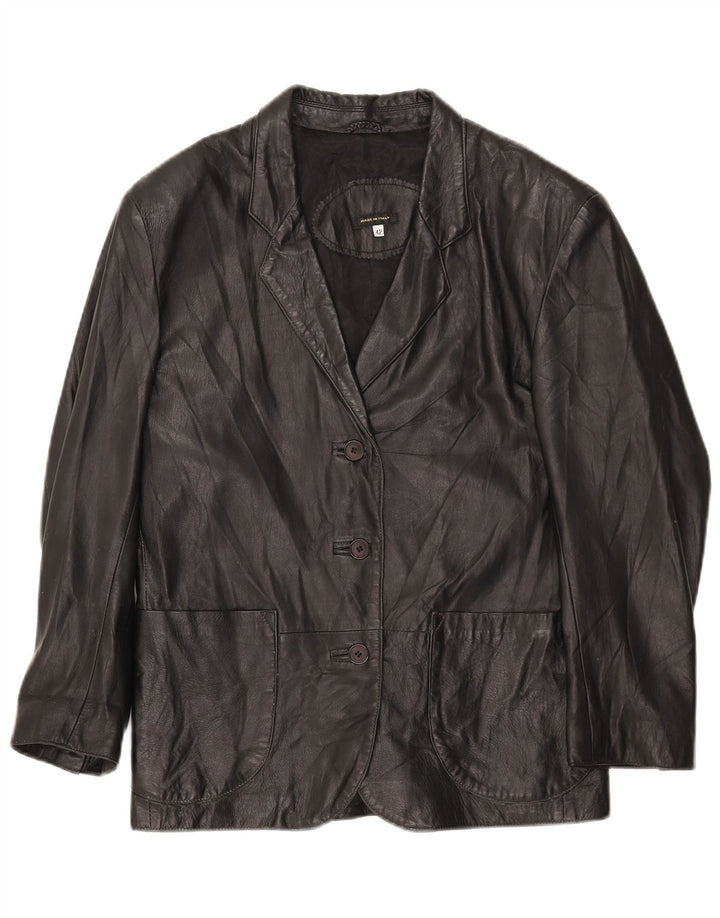 Vintage Womens 3 Button Leather Blazer Jacket IT 42 Medium Black