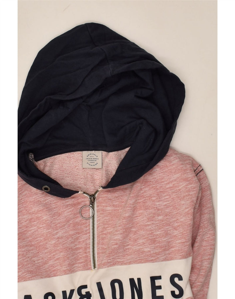 JACK & JONES Mens Graphic Zip Neck Hoodie Jumper Medium Pink Flecked | Vintage Jack & Jones | Thrift | Second-Hand Jack & Jones | Used Clothing | Messina Hembry 