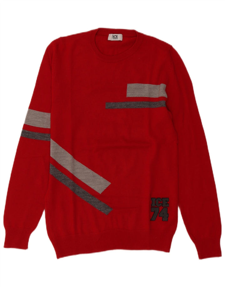 Iceberg Womens Crew Neck Jumper Sweater UK 10 Small Red Colourblock Wool