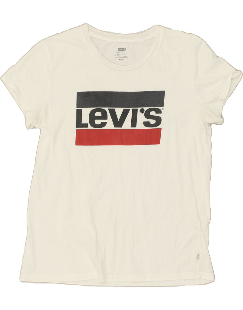 LEVI'S Womens Graphic T-Shirt Top UK 12 Medium White | Vintage Levi's | Thrift | Second-Hand Levi's | Used Clothing | Messina Hembry 