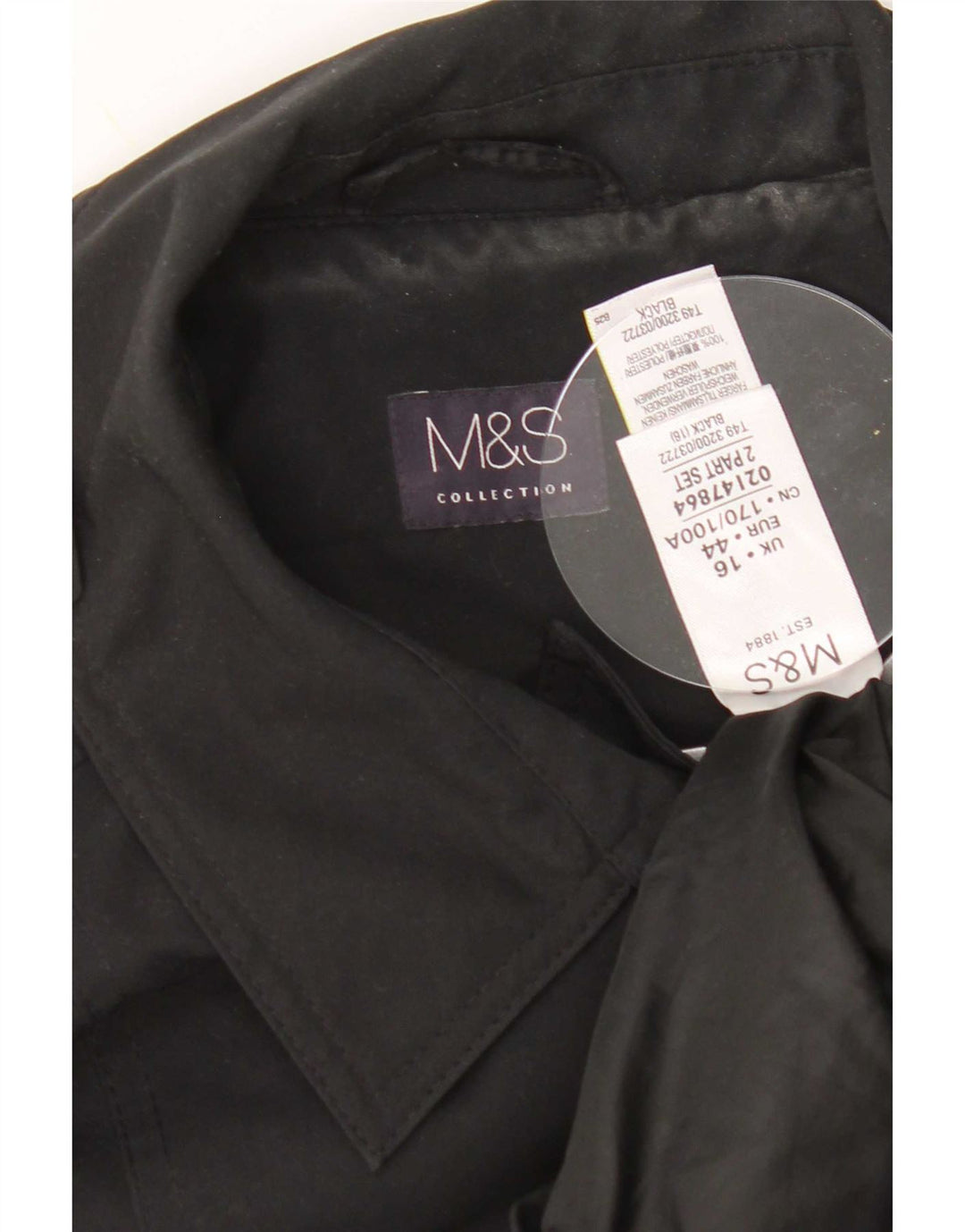 Marks & Spencer Womens Trench Coat UK 16 Large Black Polyester