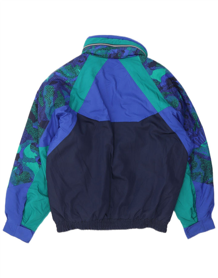 FILA Mens Loose Fit Hooded Ski Jacket IT 50 Medium Navy Blue Colourblock