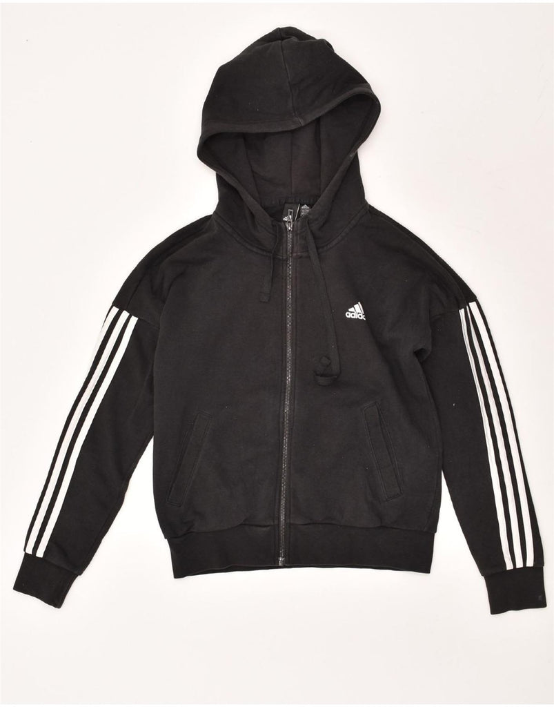 ADIDAS Womens Oversized Zip Hoodie Sweater UK 8/10 Small Black Cotton | Vintage Adidas | Thrift | Second-Hand Adidas | Used Clothing | Messina Hembry 