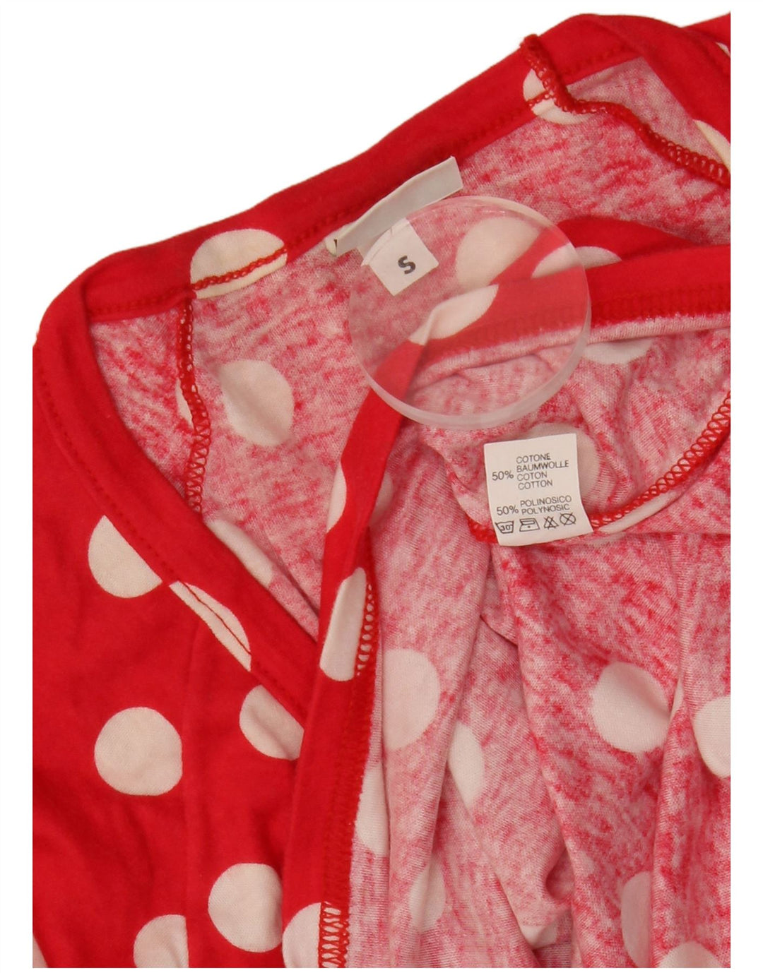 BENETTON Womens Oversized Batwing Top 3/4 Sleeve UK 10 Small Red Polka Dot