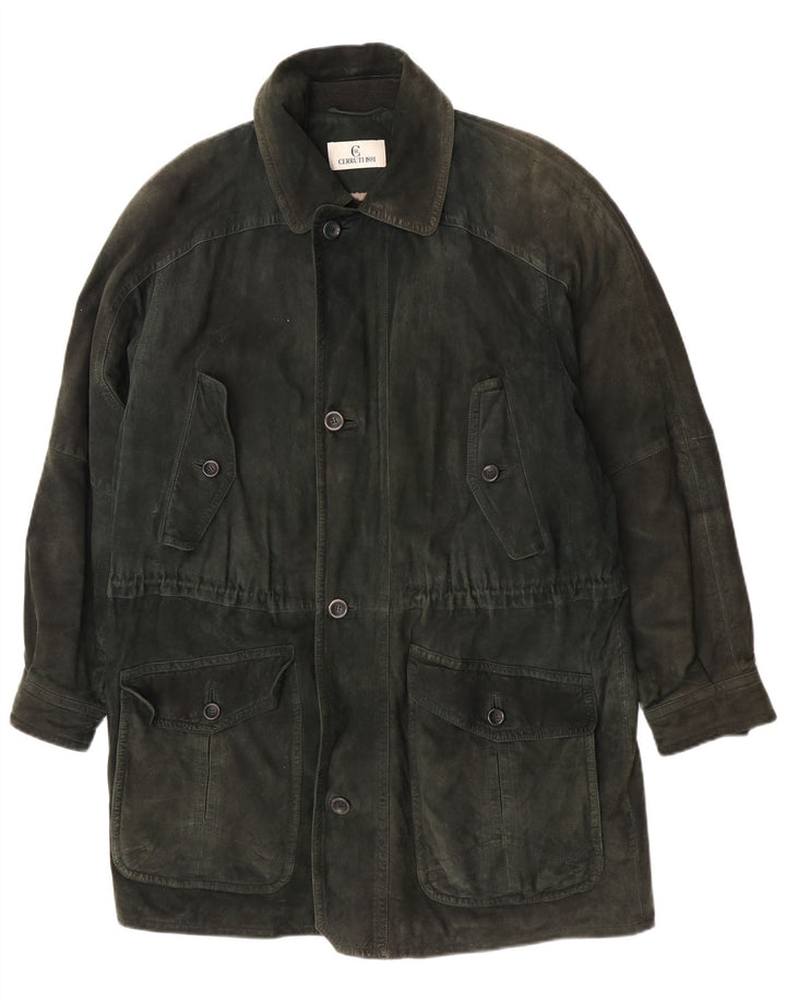 Cerruti 1881 Mens Suede Windbreaker Coat IT 50 Large Green