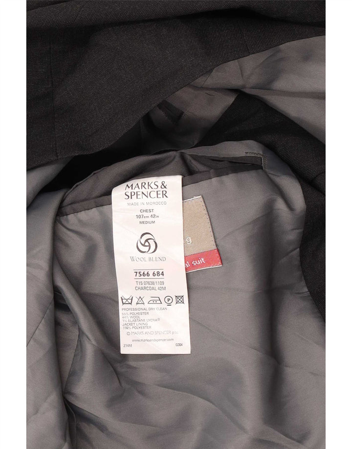 Marks & Spencer Mens 3 Button Blazer Jacket UK 42 Large Grey Polyester