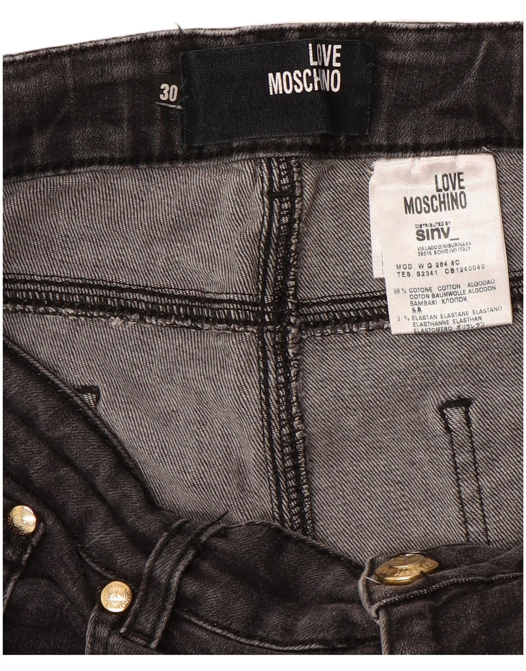 MOSCHINO Womens Straight Jeans W30 L31 Black Cotton