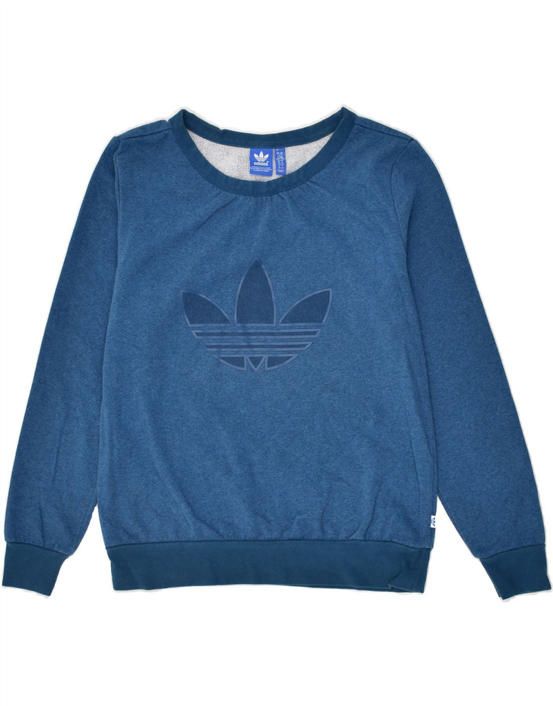 ADIDAS Womens Graphic Sweatshirt Jumper UK 14 Large  Blue Cotton | Vintage Adidas | Thrift | Second-Hand Adidas | Used Clothing | Messina Hembry 