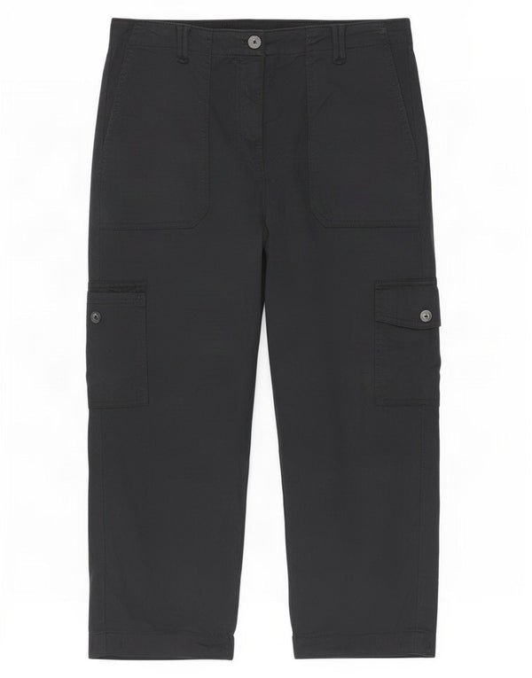Marks & Spencer Womens Capri Cargo Trousers UK 12 Medium W30 L22 Black
