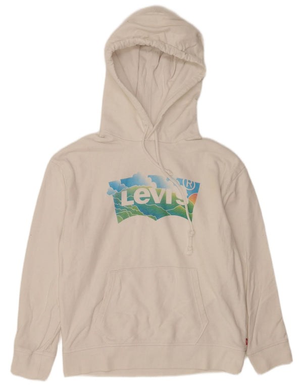 Levi's Mens Graphic Hoodie Jumper Small White Cotton