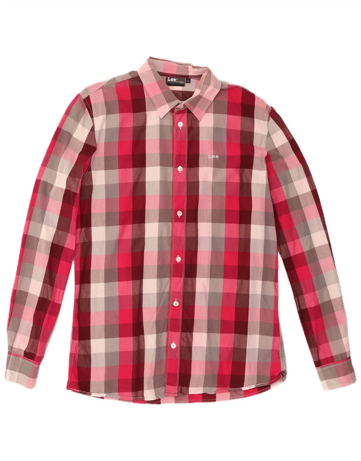 Lee Mens Shirt Large Pink Gingham Cotton