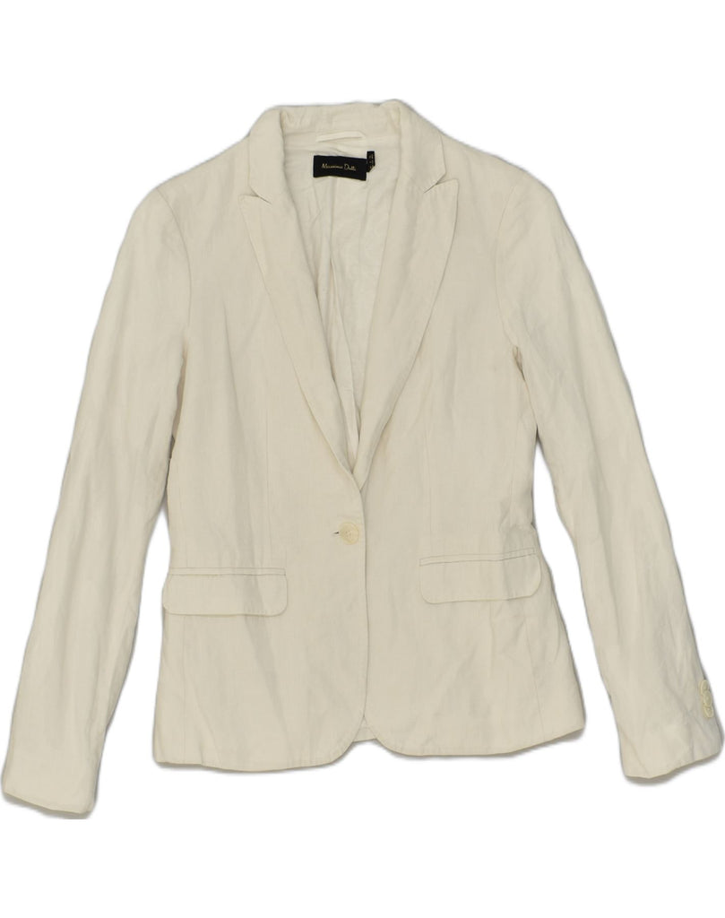 MASSIMO DUTTI Womens 1 Button Blazer Jacket UK 16 Small White Cotton | Vintage Massimo Dutti | Thrift | Second-Hand Massimo Dutti | Used Clothing | Messina Hembry 