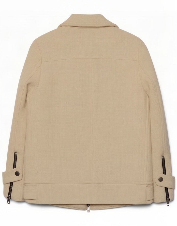 Zara Womens Biker Jacket UK 10 Small Off White Cotton