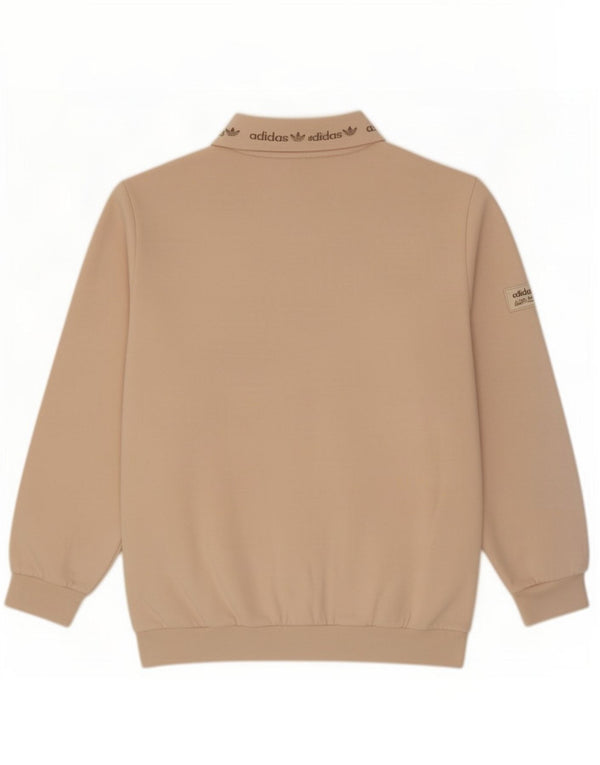 Adidas Mens Graphic Zip Neck Sweatshirt Jumper Small Beige Cotton