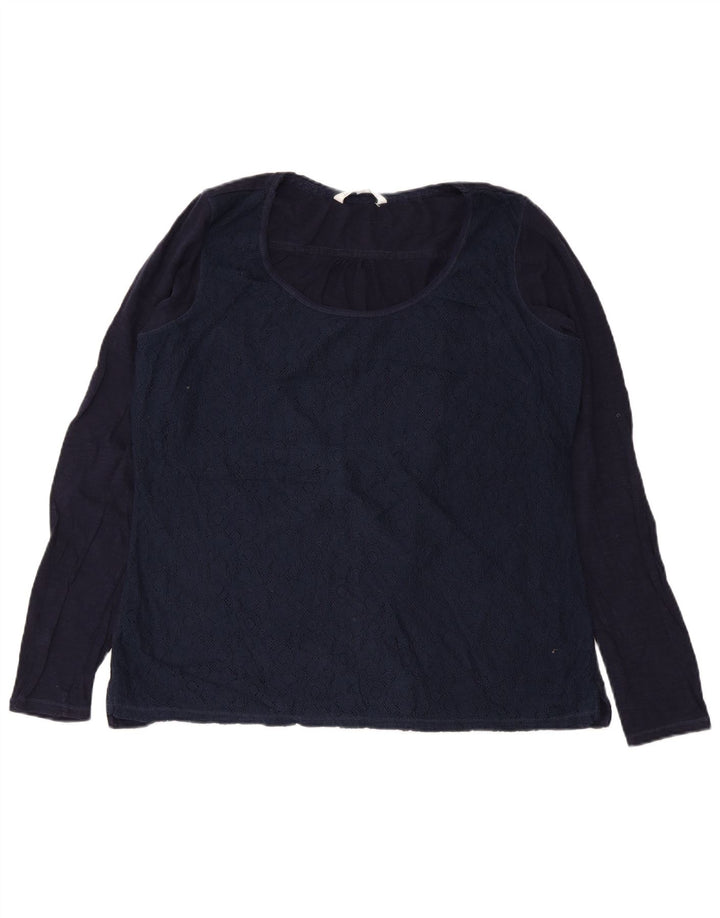 Fat Face Womens Long Sleeve Blouse Top UK 18 XL Navy Blue Floral Cotton