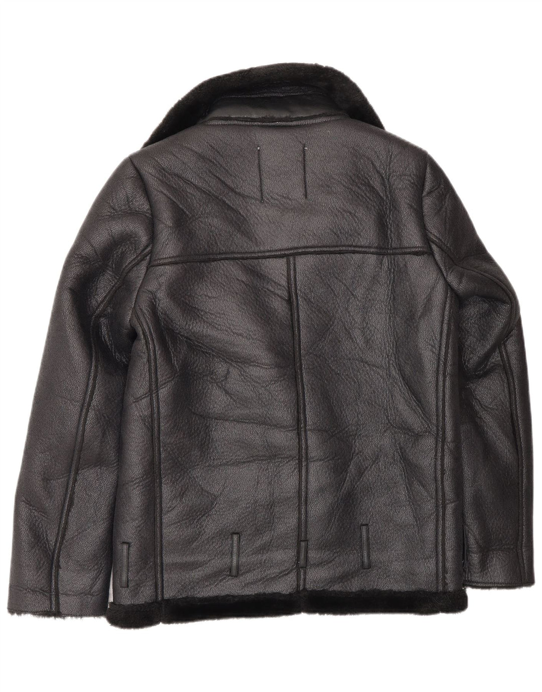 Zara Womens Oversized Loose Fit Biker Sherpa Jacket UK 6 XS Black Polyester