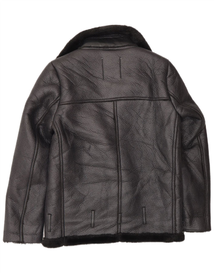 Zara Womens Oversized Loose Fit Biker Sherpa Jacket UK 6 XS Black Polyester