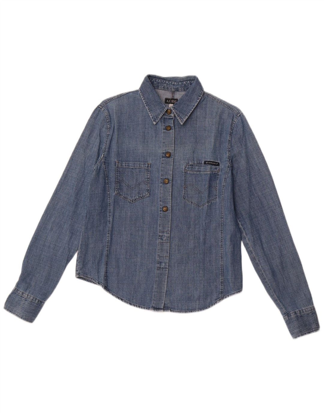ARMANI JEANS Womens Denim Shirt UK 14 Medium Blue Cotton