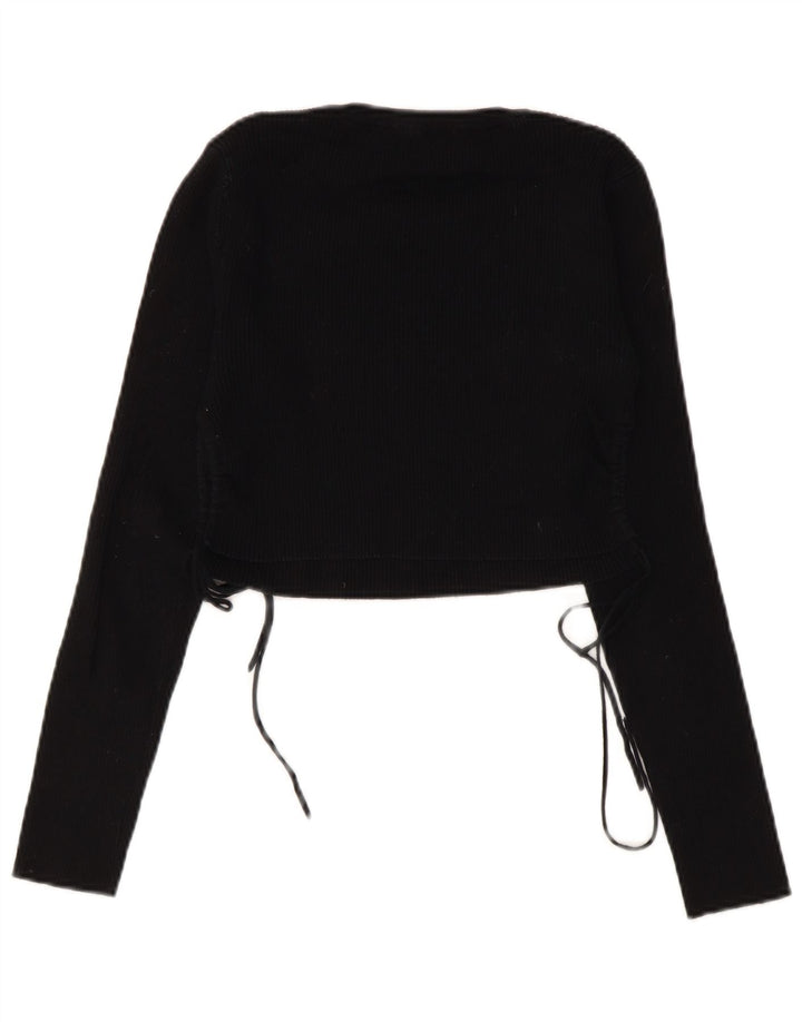 Zara Womens Crop Top Long Sleeve UK 14 Large Black