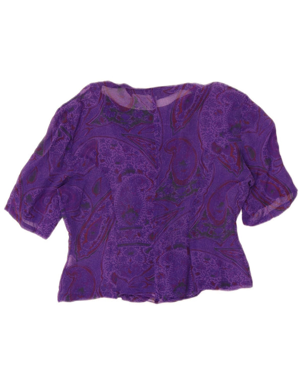 i Blues Womens Crop Short Sleeve Shirt Blouse UK 10 Small Purple Paisley