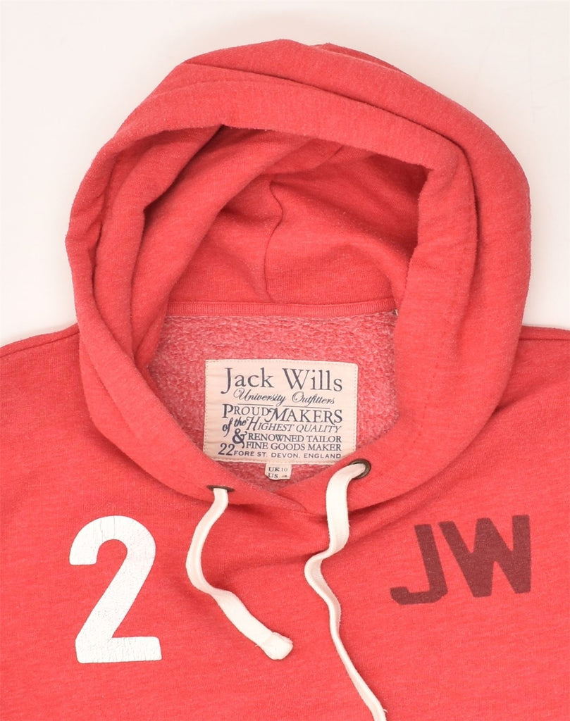 JACK WILLS Womens Graphic Hoodie Jumper UK 10 Small Red Cotton | Vintage Jack Wills | Thrift | Second-Hand Jack Wills | Used Clothing | Messina Hembry 