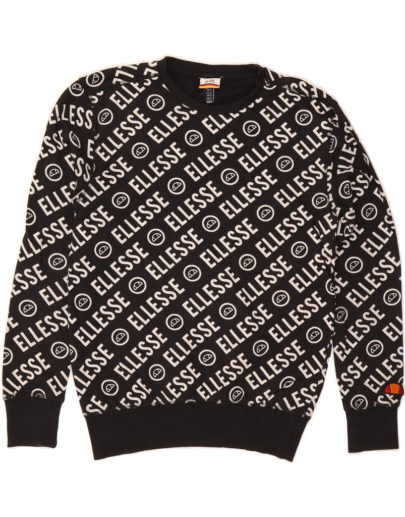 ELLESSE Mens Graphic Sweatshirt Jumper Small Black Cotton Vintage Ellesse and Second-Hand Ellesse from Messina Hembry 