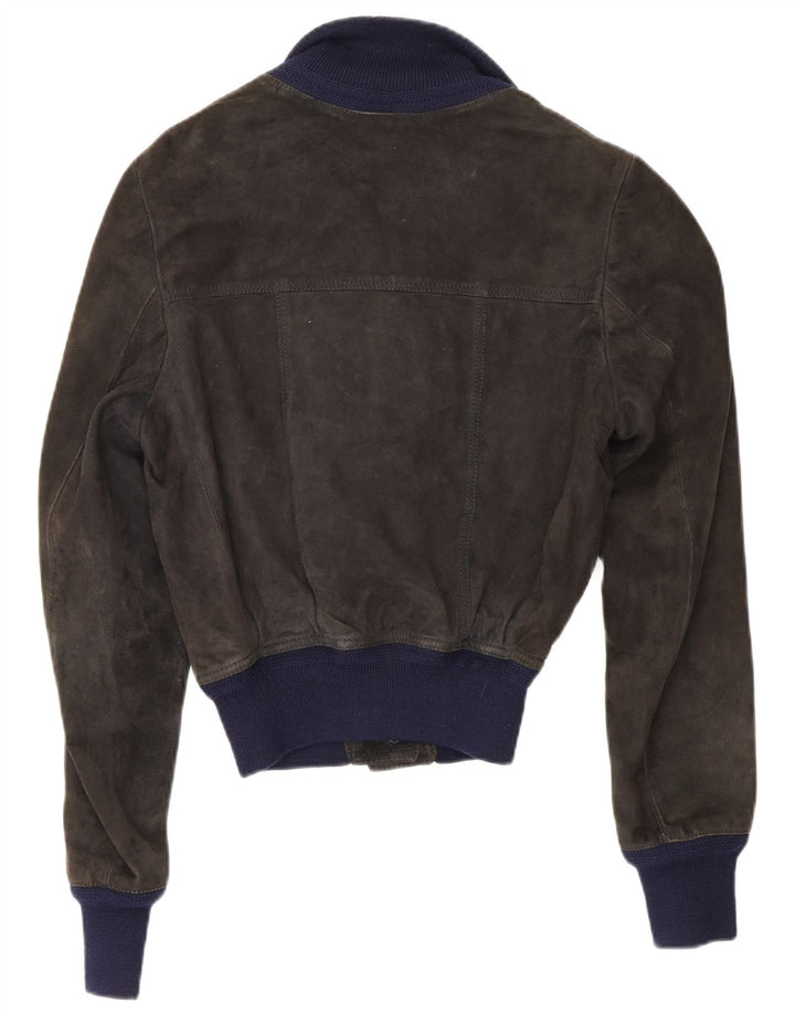 Reda Womens Suede Bomber Jacket UK 10 Small Black Colourblock Leather