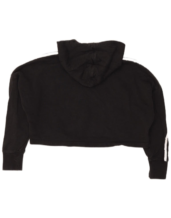 Adidas Womens Crop Oversized Hoodie Jumper UK 6 XS Black Cotton