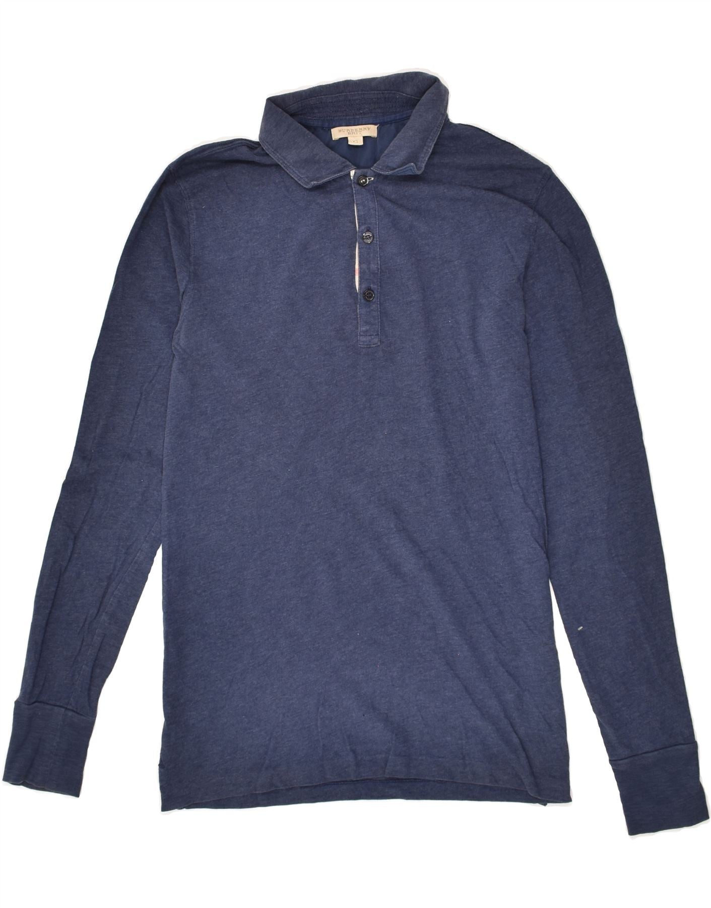 BURBERRY Mens Long Sleeve Polo Shirt XS Navy Blue Cotton Vintage