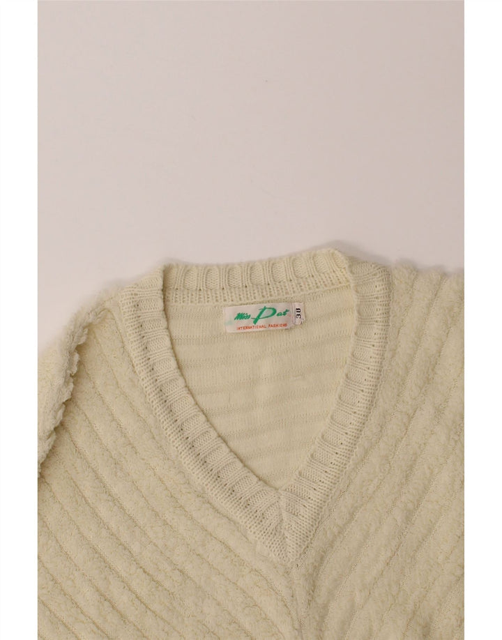VINTAGE Womens V-Neck Jumper Sweater EU 38 Medium Beige Polyacrylic Vintage Vintage and Second-Hand Vintage from Messina Hembry 