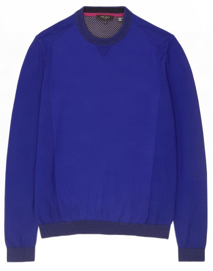 Ted Baker Mens Crew Neck Jumper Sweater Size 3 Medium Navy Blue Cotton