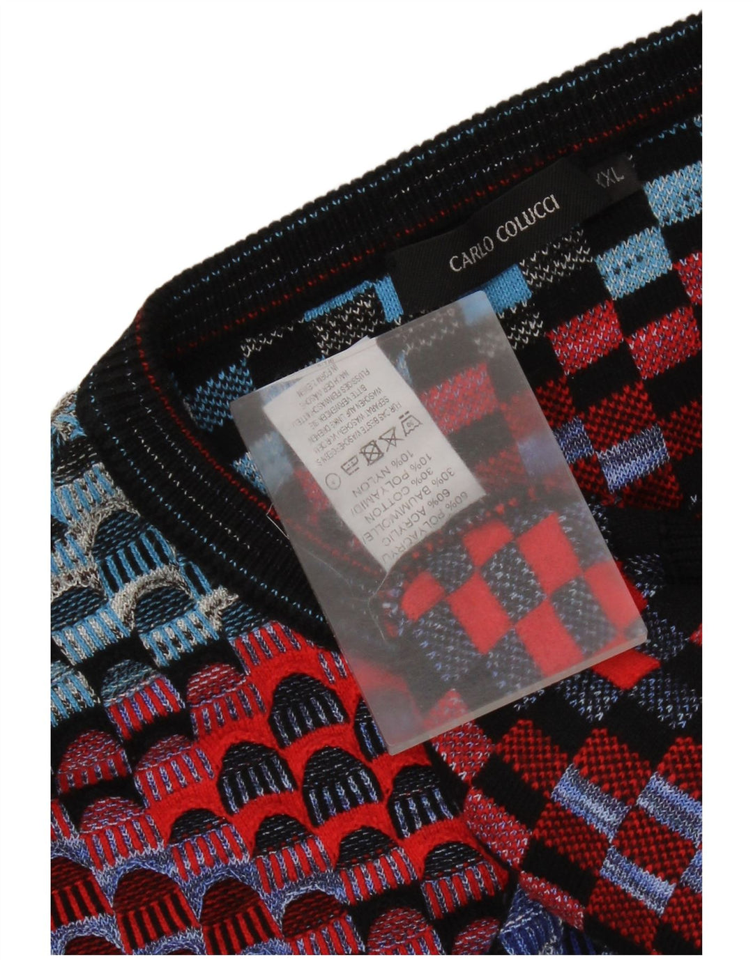 Carlo Colucci Mens Crew Neck Jumper Sweater 2XL Multicoloured Geometric