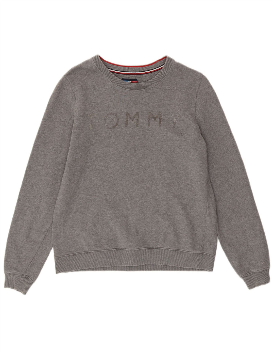 TOMMY HILFIGER Womens Graphic Sweatshirt Jumper UK 14 Medium Grey Cotton