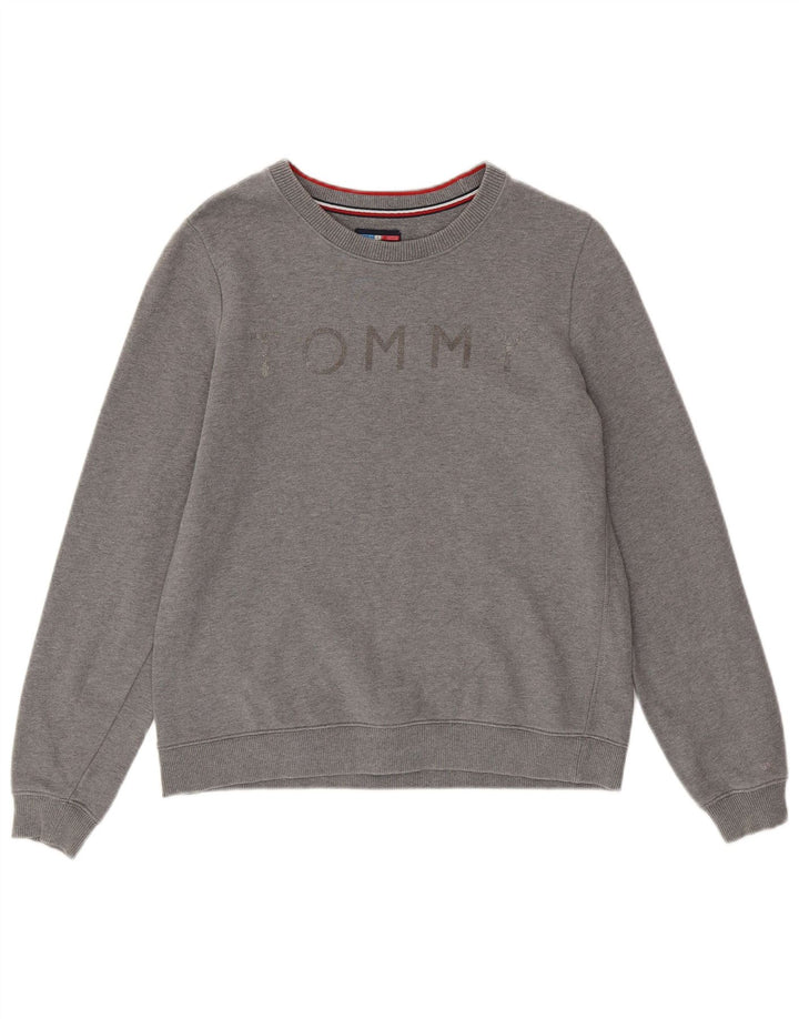 TOMMY HILFIGER Womens Graphic Sweatshirt Jumper UK 14 Medium Grey Cotton