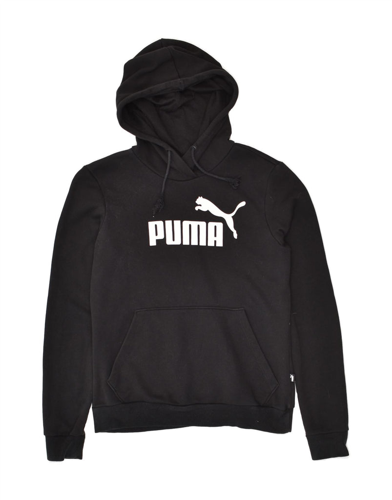 PUMA Womens Graphic Hoodie Jumper UK 12 Medium Black Cotton | Vintage Puma | Thrift | Second-Hand Puma | Used Clothing | Messina Hembry 