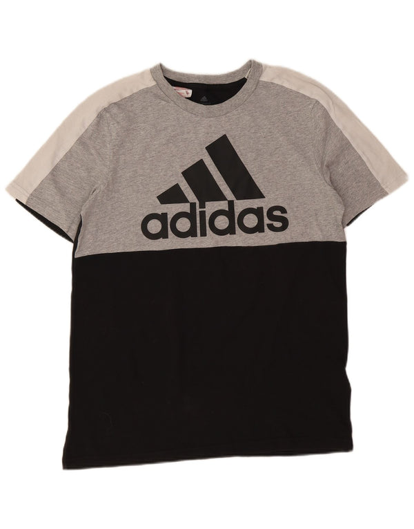 Adidas Boys Graphic T-Shirt Top 13-14 Years Grey Colourblock Cotton