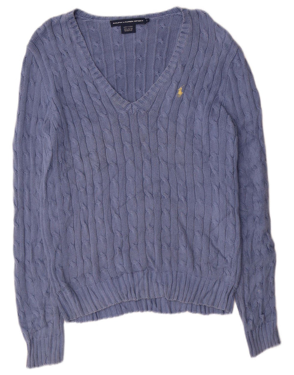 Ralph Lauren Womens V-Neck Jumper Sweater UK 16 Large Blue Cotton