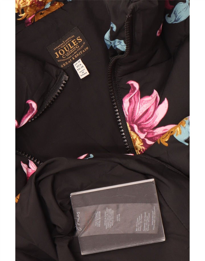 Joules Womens Oversized Padded Jacket UK 10 Small Black Floral Polyester
