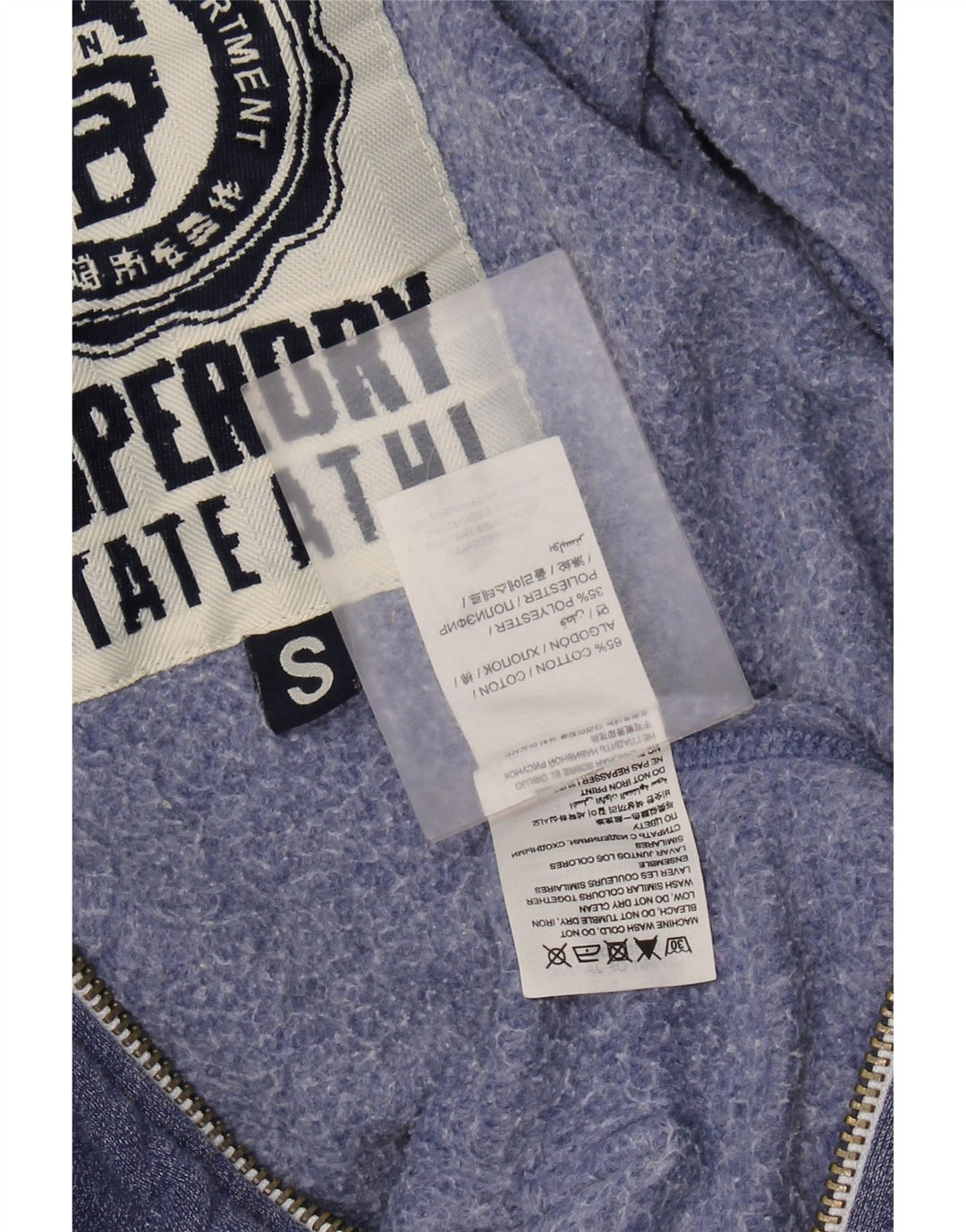 SUPERDRY Mens Graphic Zip Hoodie Sweater Small Blue Cotton