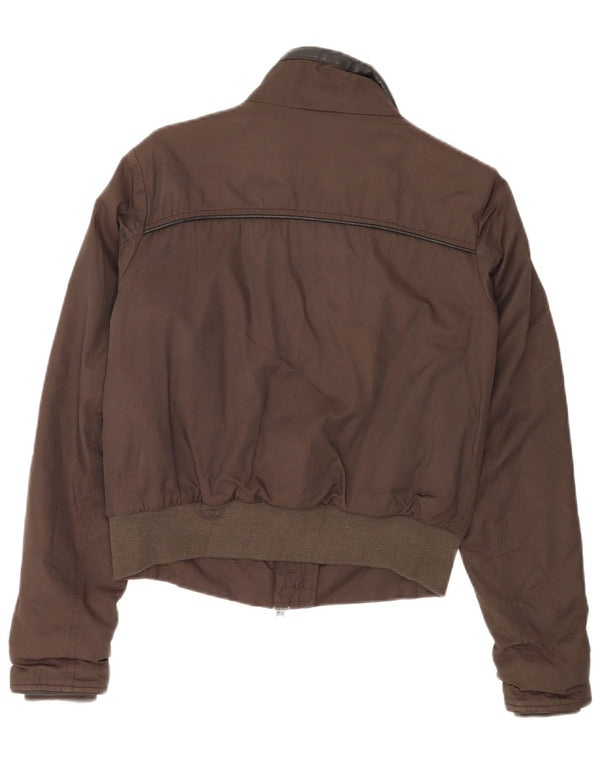 Refrigue Womens Crop Bomber Jacket UK 12 Medium Brown Cotton