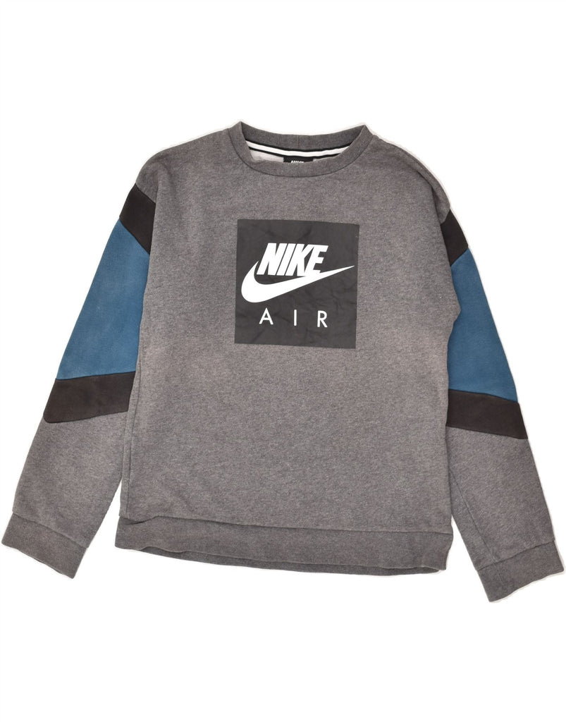 NIKE Boys Graphic Sweatshirt Jumper 15-16 Years XL  Grey Colourblock | Vintage Nike | Thrift | Second-Hand Nike | Used Clothing | Messina Hembry 